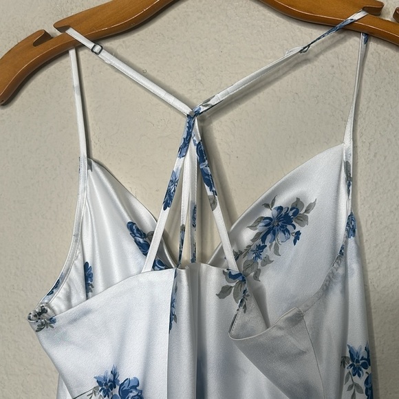 NWT Abercrombie & Fitch Satin Cowl Neck Slip Mini Dress Floral Blue Size small - Picture 10 of 10